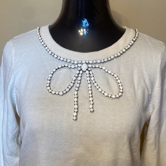Charter Club Sweater Small Petite Ivory Beaded Bow Detail Coquette Soft Girl - Picture 2 of 9